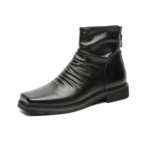 V05 Британский стиль Квадратный носок LEATHER BOOTS Задняя молния Best Selling Мартинсы Мужской MID Топ Ботильоны Мужской