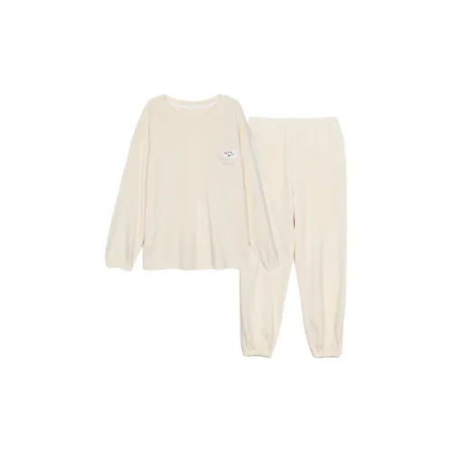 LUYOUYE Абрикос Облако Улыбающееся Лицо Английский язык С накладками 100% хлопок Брюки Женские Пижамные комплекты