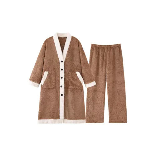 MIMOSA CHUR Кофейный Сон Халат + Брюки Женские Пижамные Комплекты