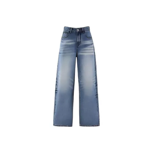 DANCANG Прямой крой Свободный крой Драпированные Джинсы с широкими штанинами Женские