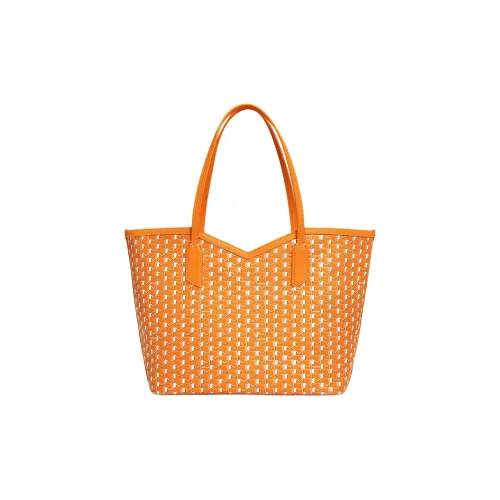 Moynat Холст с кожей Комбинированный Тоут Сумка Сумка для покупок Сумка Женская Апельсин