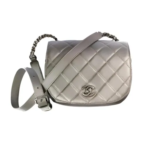 CHANEL Металл Текстура Телячья кожа Сумка через плечо Мини Женские Рутений