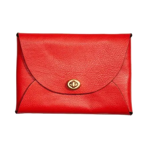 COACH Pouch Текстурированный Кожа Клатч Маленький Женский Красный