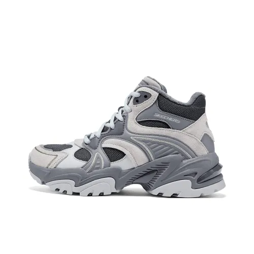 Skechers Винтаж Mecha Shoes 2025 AUTUMN NEW Стиль Позиционирование MID Топ Толстая подошва Кроссовки Женские Серый