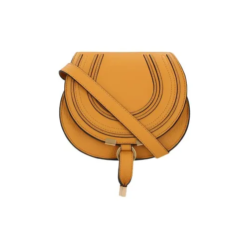 Chloe Marcie Grained Телячья кожа Седло Сумка Сумка через плечо Маленькая Женская Желтая