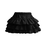 Черные двухслойные шорты-юбка с внутренней и внешней стороной, покрытые флисом