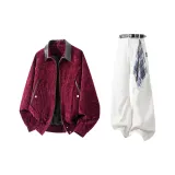 Бордовый + Белый Брюки