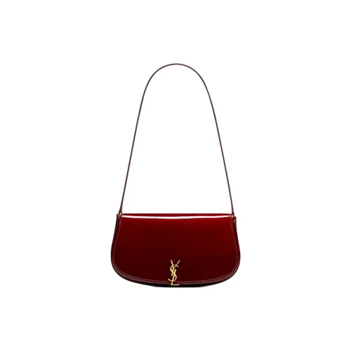 SAINT LAURENT Cassandre Телячья кожа Полумесяц Сумка Сумка через плечо Мини Женская Блестящая Бургунди