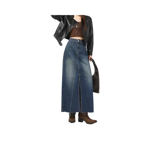 RENBEN Винтажный синий длинный юбка женские джинсовые длинные юбки