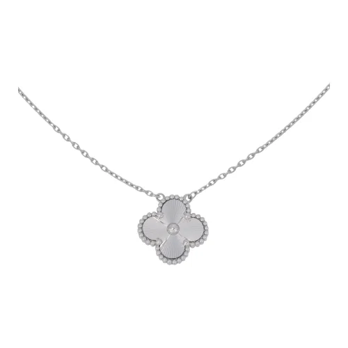 Van Cleef Arpels Alhambra Four Leaf Lucky Series 18К Белое золото Ожерелье Женское Серебро