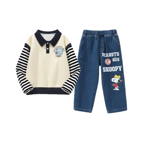 SNOOPY Многоцветные полосы рукав Поло + Джинсы Kids Повседневная спортивная одежда