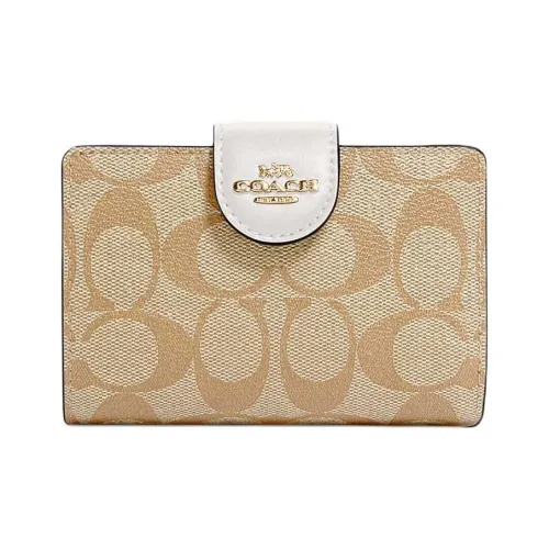 COACH Corner Zip Коровья кожа Кошелек Женские Светло-коричневый Белый