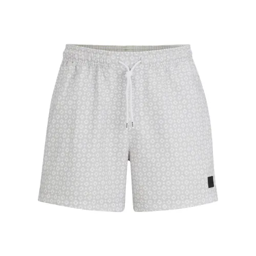 HUGO BOSS Микро с принтом быстро сохнущие шорты для плавания с логотипом детали повседневные шорты мужской белый