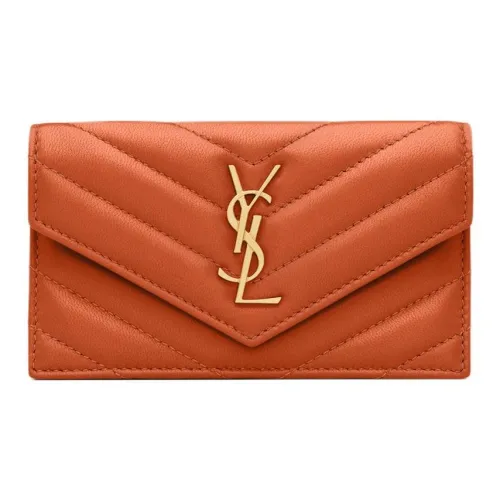 SAINT LAURENT Cassandre Овчина Картхолдер Женские Темный цвет Citrus