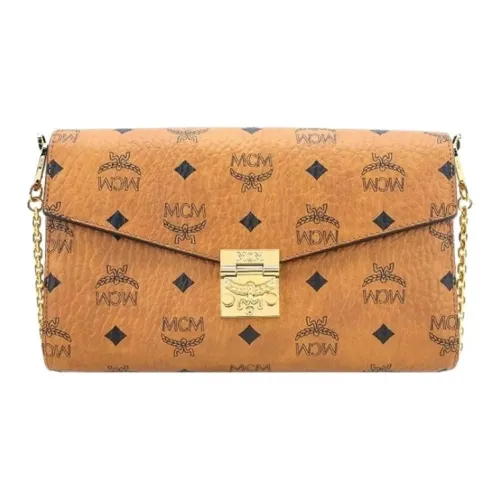 MCM Tracy PVC Конверт Сумка через плечо Сумка среднего размера Женская Коньячный коричневый