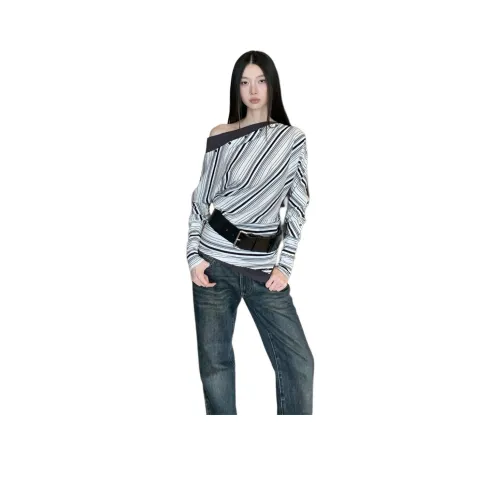 REMOULD Черно-белые полосы Нет Ремень Женские T Рубашки