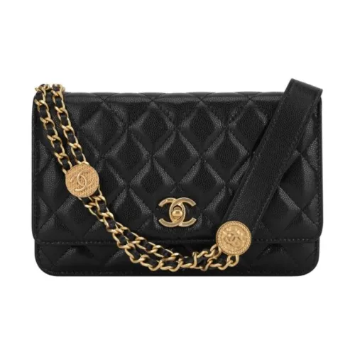 CHANEL С рельефом Тисненый Коровья кожа WOC Кошелек на цепочке Сумка через плечо Маленькая Женская Черная