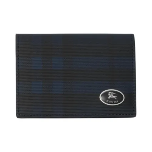 Burberry Check Bifold Card Case Three Card Slots Centre Slip Compartment Hand-painted Edges