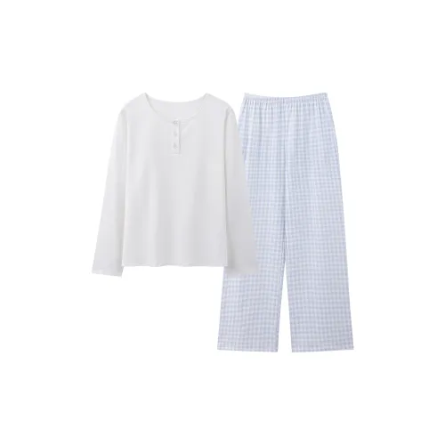 XIAFENYAN Синий с Белым Lettering Женские Пижамные комплекты