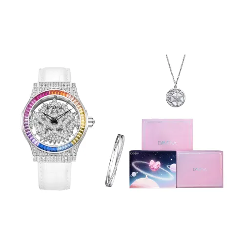 DAVENA Possession Collection Ожерелье Набор Мода Роскошь Кварцевый механизм Часы Женские Циферблат с узором "Скелет"