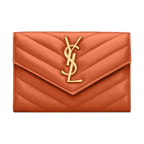 SAINT LAURENT Cassandre Lambskin Wallet Women's Citrus Orange