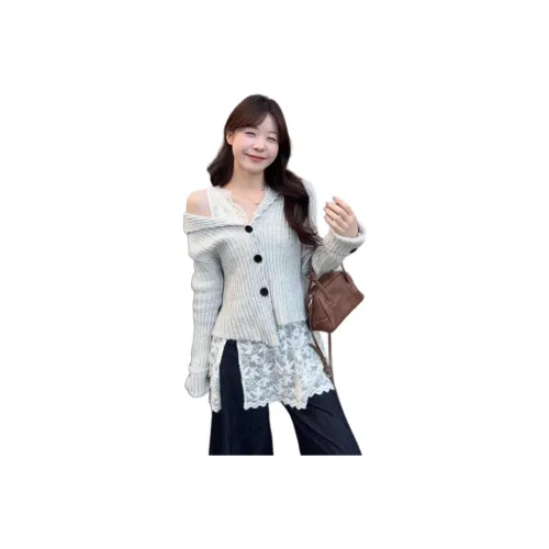 REMOULD Серый кардиган + кружево внутренний слой женский трикотаж