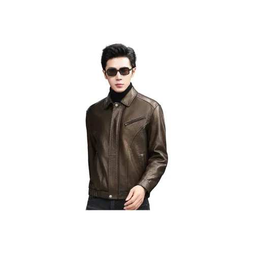 OGQG Темный Золотисто-коричневый Мужские Кожаные Куртки