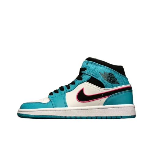 Jordan Air Jordan 1 Противоскользящий Устойчивый к истиранию MID Топ Детские Баскетбольные кроссовки Сине-белый Подростки