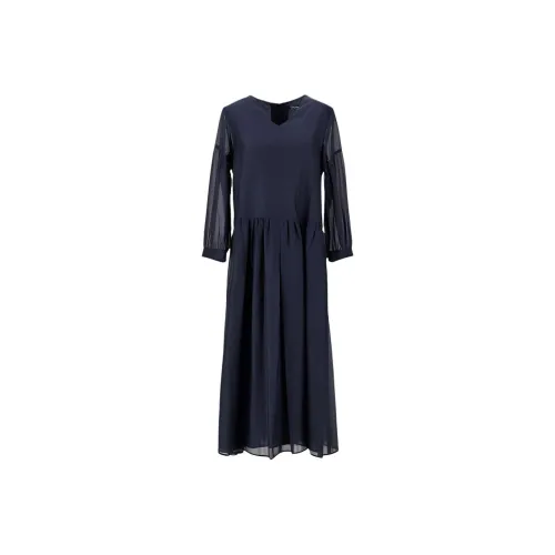 WEEKEND MaxMara Длинное платье с длинными рукавами женское ночной синий