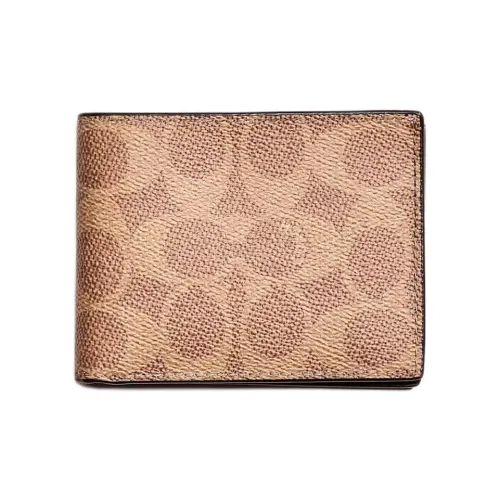 COACH Billfold Wallet Покрытый холст с утонченной телячьей кожей кошелек женский хаки