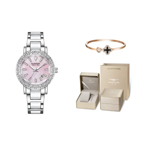GUANQIN Colorful Кварцевый механизм Стальной ремешок Часы Женские Розовый циферблат часов