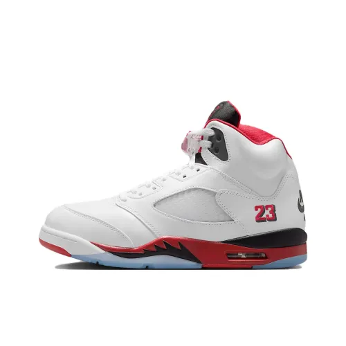 Jordan Air Джордан 5 Противоскользящий Устойчивый к износу Высокий Топ Винтажные Баскетбольные Кроссовки Унисекс Белый Красный Выпуск 2025