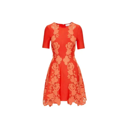 Oscar De La Renta SS24 Короткое платье с короткими рукавами женское лавовый оранжевый