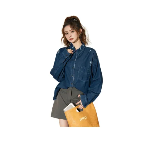 FAWENXIANGZI Темно-синий синий женские рубашки