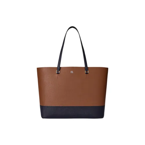 LAUREN RALPH LAUREN Кожа Тоут Сумка Сумка для покупок Сумка на плечо Большая Женская Коричневая и Морская Синяя