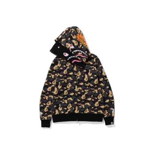 A BATHING APE Камуфляж Двойной Капюшон Shark С капюшоном Молнии Толстовка Мужской Черный Желтый
