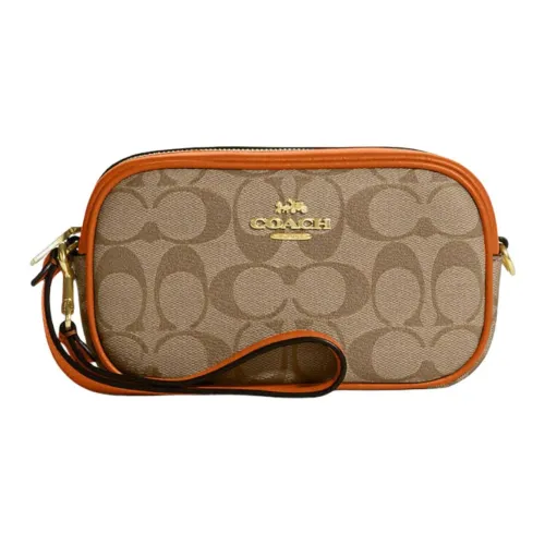 COACH Jamie Покрытый холст с кожаными вставками сумка Camera кошелек для монет сумка на запястье клатч маленький женский светло-коричневый