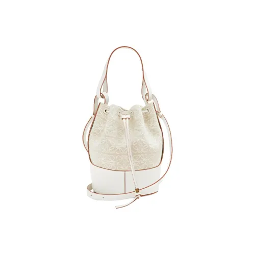 LOEWE Balloon Жаккардовая ткань Телячья кожа Сумка через плечо Сумка-ведро Сумка Женская Экрю Мягкий белый