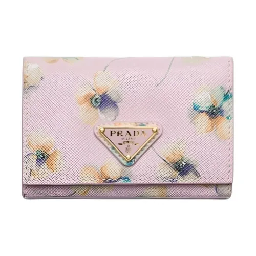 PRADA Saffiano Коровья кожа Держатель для карт Женский Розовый