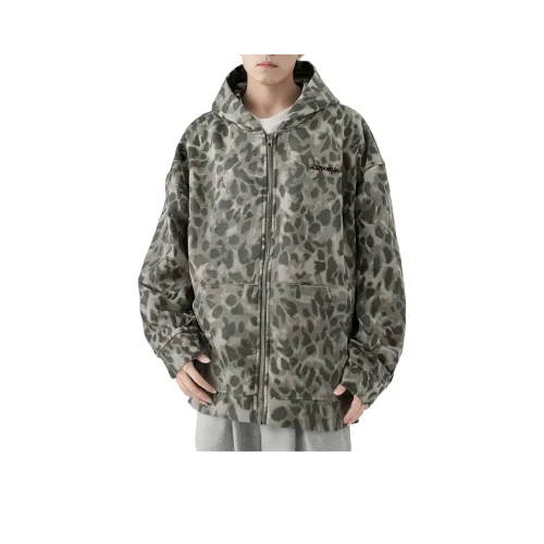 MKIEZER Леопардовый принт Серый Тяжелый Свободный крой Высокое качество Унисекс Свитшоты