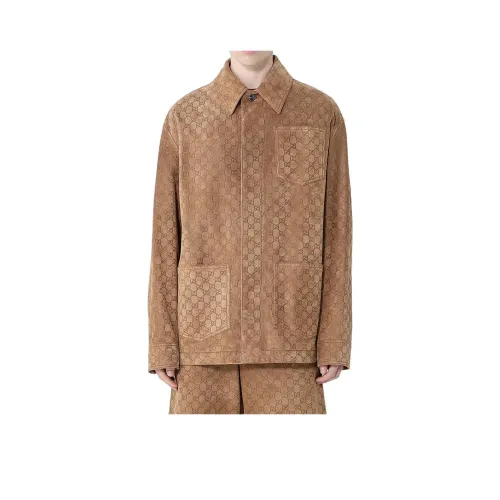 GUCCI Коричневый Мужская Кожаная Куртка