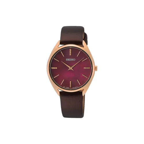 SEIKO Солнечный кварцевый механизм кожаный ремешок часы 32 мм женские красный циферблат