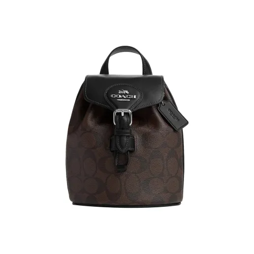 COACH Canvas с гладкой кожей рюкзак маленький женский черный коричневый монограмма