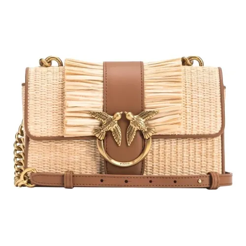 PINKO Love Series Рафия с кожаными вставками Сумка через плечо Мини Женская Коричневая