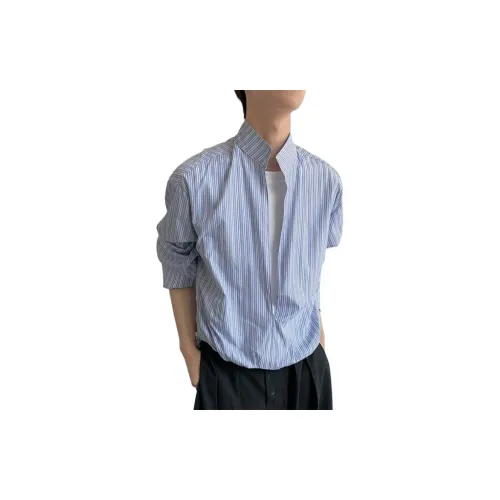 SHIQUANYI Синие полосы узор унисекс рубашки