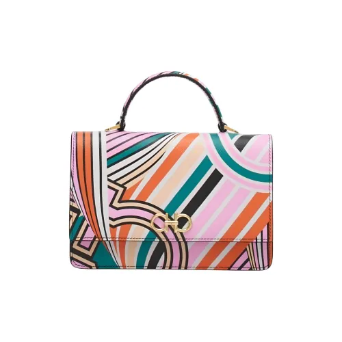 FERRAGAMO GANCINI Корова Кожа Маленькая Квадратная Сумка Сумка Сумка через плечо Сумка через плечо Мини Женская Многоцветная