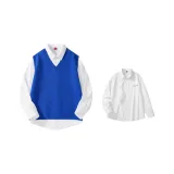 Синий жилет + белая рубашка