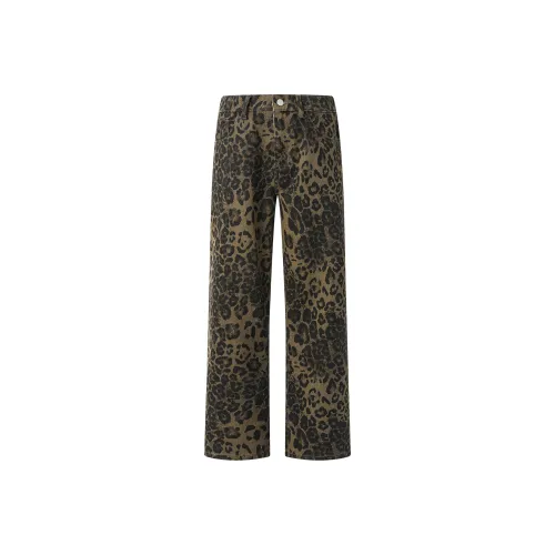 PASOK Камуфляж Леопардовый принт Джинсы Повседневные брюки Для мужчин Модный и крутой Внимание привлекающий Уличная одежда Мужская