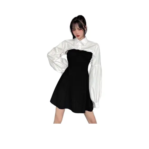 STYUW Белая рубашка + платье-камзол двухкомпонентный комплект женских комплектов с юбкой