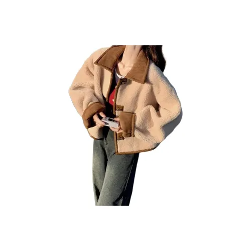 SRCG Абрикос Двусторонний Женские Бархатные Куртки